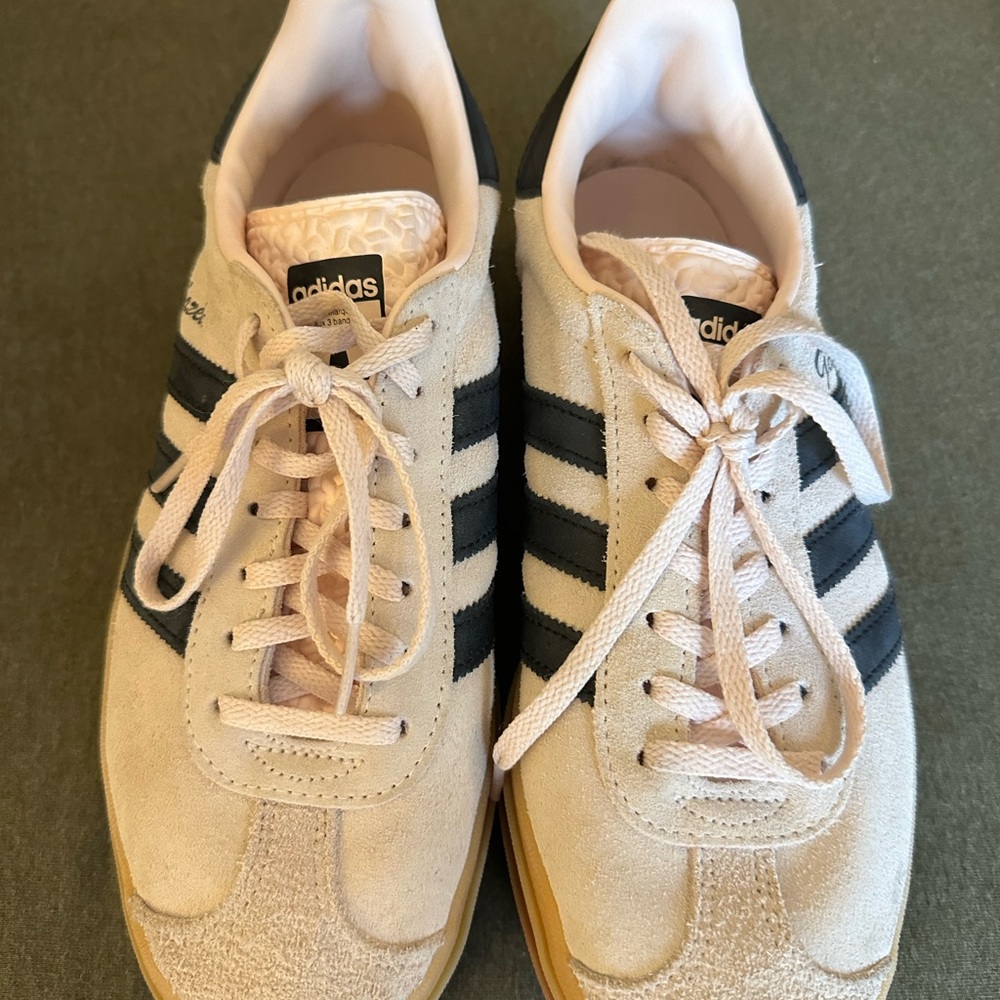 adidas Beige Suede Sneakers with Black Stripes
